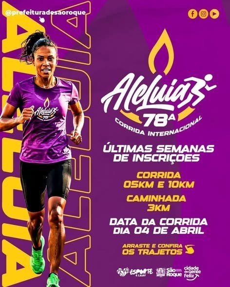 Atleta corre durante a 78ª edição da Corrida Internacional de Aleluia. O evento terá provas de 5km e 10km, além de caminhada de 3km.