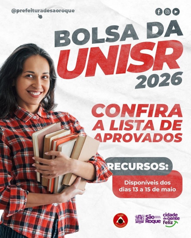 Jovem sorridente segura livros, em imagem de divulgação da lista de aprovados para bolsas da UniSR/FAC. Texto convida a conferir a lista e informa sobre recursos.