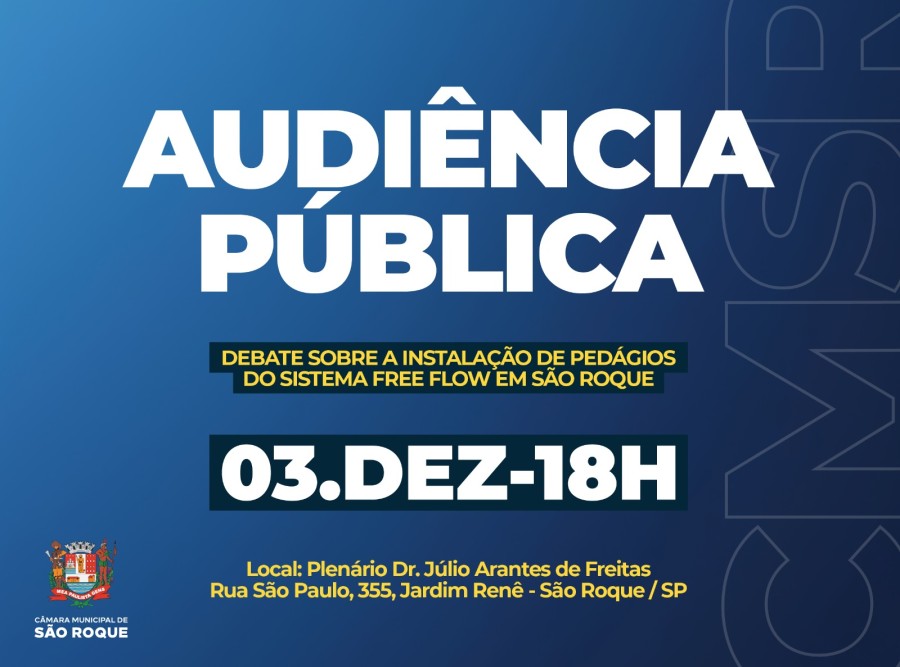Vereadores discutem instalação de pedágios em audiência pública na Câmara de São Roque.
