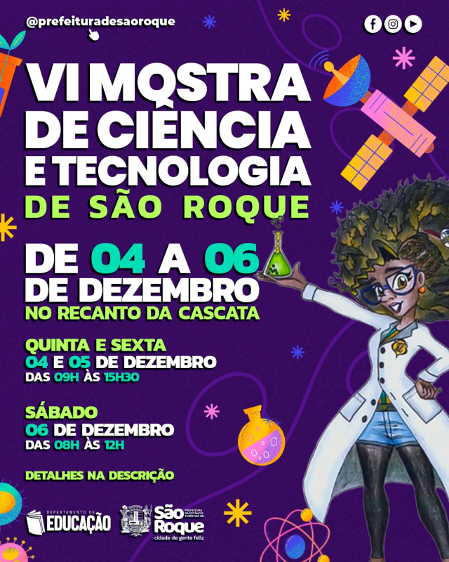 VI Mostra de Ciência e Tecnologia em São Roque com alunos apresentando projetos inovadores.