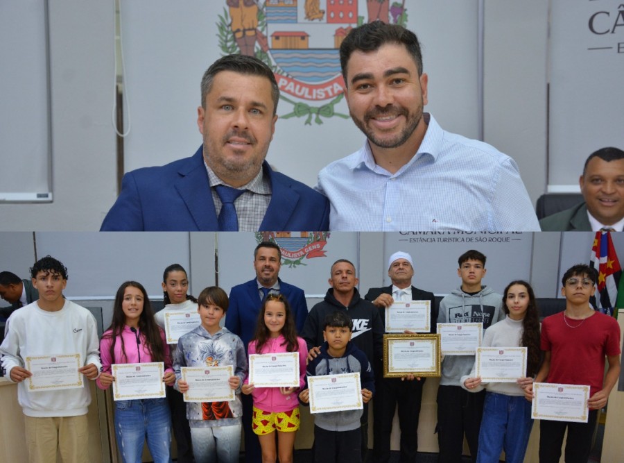 Vereador Thiago Nunes homenageia Dr. Gustavo e equipe de jiu-jitsu Almeida JJ/Riv em sessão na Câmara Municipal.