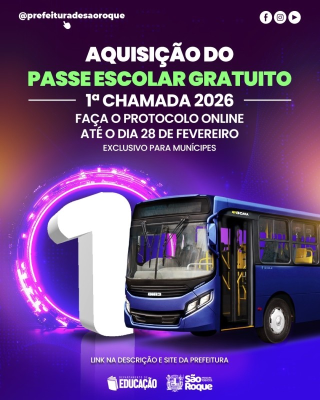 Inscrições para Passe Escolar 2026 em São Roque, com alunos e representantes da prefeitura em evento oficial.