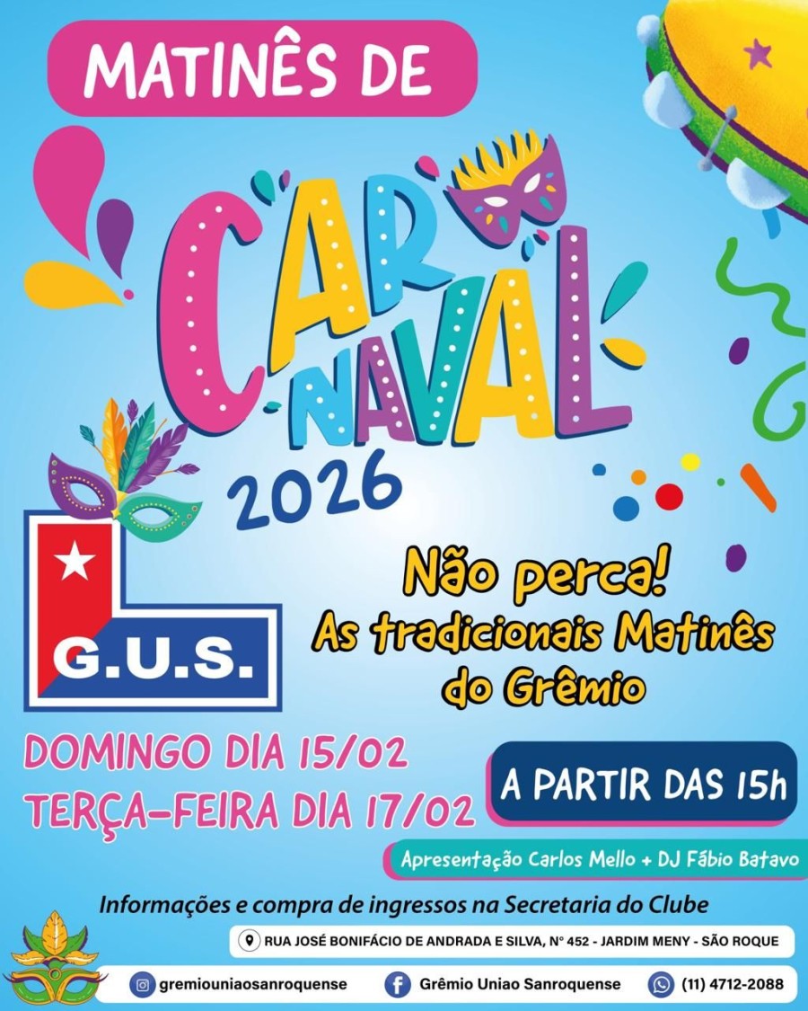 Grêmio União Sanroquense Promove Tradicionais Matinês de Carnaval em Fevereiro